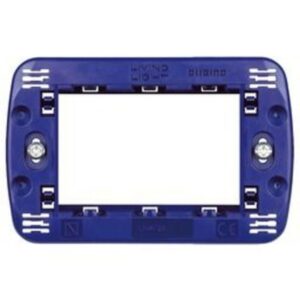 Support bleu pour 3 modules avec ouverture centrale rectangulaire et fixations latérales