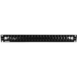 Panneau de brassage RJ45 noir aluminium, configuration visible