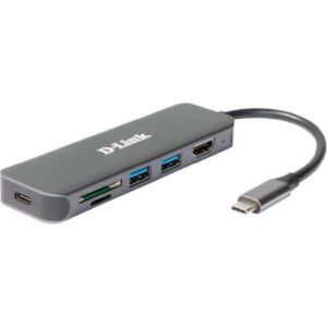 D-LINK - Hub USB-C 6-en-1 avec HDMI/lecteur de cartes/alimentation électrique - DUB-2327