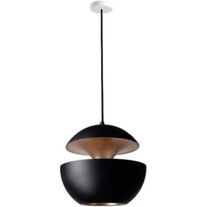 Suspension noire en aluminium intérieur blanc avec diffuseur conique et câble central