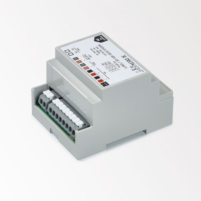 DELTA LIGHT LED CONTROLLER Modulateur DIM9 Modulateur variateur LED 48V DC DIM9 300 90 011 boîtier modulaire gris avec bornier