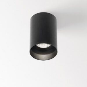 Plafonnier LED noir cylindrique orientable avec source lumineuse apparente