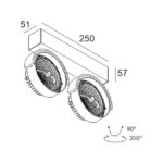 Plafonnier LED blanc double spot orientable 2800K IP20 avec rotation 350 degrés et inclinaison 90 degrés