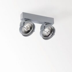 Plafonnier LED blanc à deux spots orientables finition métal gris