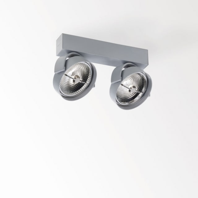 DELTA LIGHT RAND 2 plafonnier LED orientable Plafonnier LED blanc à deux spots orientables finition métal gris