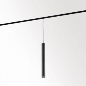 Suspension cylindrique noire 48V pour rail, finition blanche intérieure 2700K