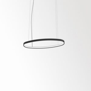 Suspension LED ovale noire à câbles fins avec anneau lumineux minimaliste