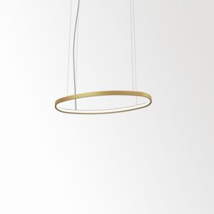 Suspension LED ovale dorée avec câbles fins et diffuseur linéaire