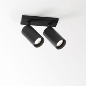 Spot plafond apparent noir double pour ampoules GU10 orientables