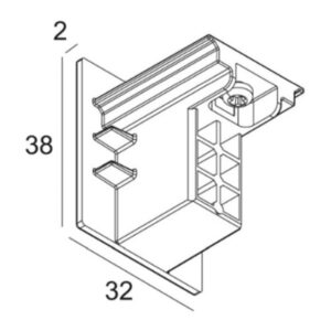 Embout de rail 3F dimmable noir pour rail technique, dimensions 32 x 38 mm