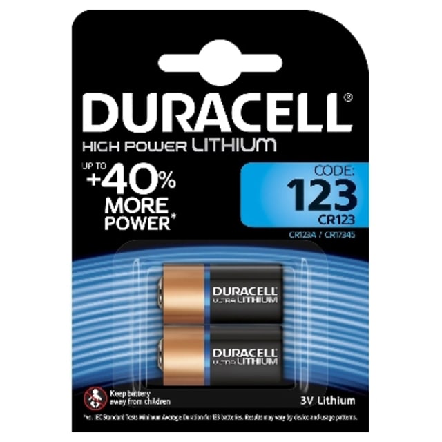 DURACELL - Pile Ultra Lithium - 3V - 123 / DL123A / EL123A / CR123A / CR17345 - 2 pcs. - 5000394020320 DURACELL - Pile Ultra Lithium - 3V - 123 / DL123A / EL123A / CR123A / CR17345 - 2 pcs. - 5000394020320