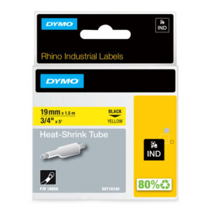 Gaine thermorétractable 19 mm x 1,5 m noire sur jaune pour étiqueteuse DYMO