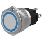 EAO - Illuminated pushbutton momentary 22mm stainless steel flush/flat ring blue 24V s - 82-6151.1124