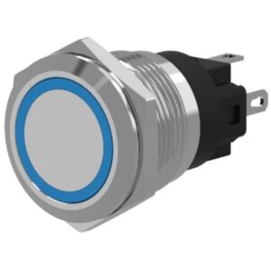 EAO - Illuminated pushbutton momentary 22mm stainless steel flush/flat ring blue 24V s - 82-6151.1124