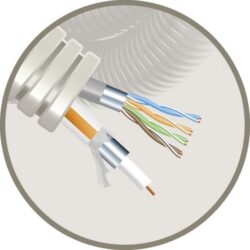 Détails visibles de Tube précâblé 25 mm gris CAT6 F/UTP coaxial pour Gaines précâblées avec câble de données
