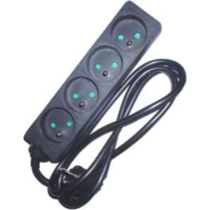 Multiprise noire 4 prises 2P+T avec cordon 1,5 m et interrupteur intégré