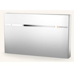 Cache batterie métallique blanc avec logo Enphase et support intégré