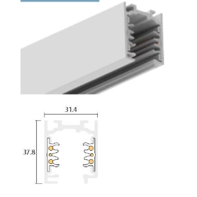 EXTERUS Rail monophasé blanc 3000 mm Rail monophasé en saillie blanc 3000 mm profil aluminium avec section 31,4 x 37,8 mm