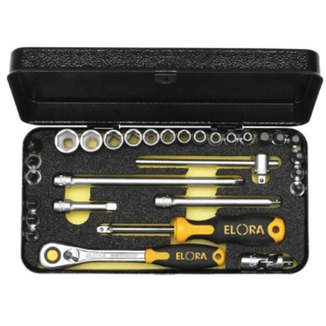Elora Jeu de douilles 6 pans 1/4 carré Coffret de douilles 6 pans 1 4 carré 4 à 14 mm avec cliquet et accessoires