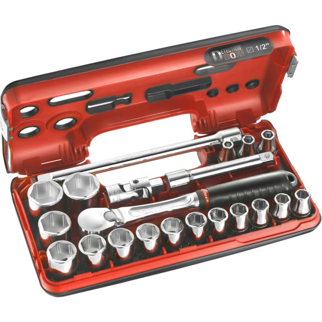 Coffret douilles 1 2 FACOM SL.DBOX1PB Coffret de douilles 1 2 6 pans avec clés et embouts dans boîtier rouge