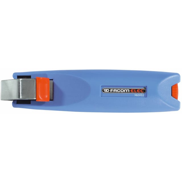 FACOM Dégaineur de câbles 28 mm 985952 Dégaineur bleu pour câbles 28 mm avec lame métallique et bouton orange