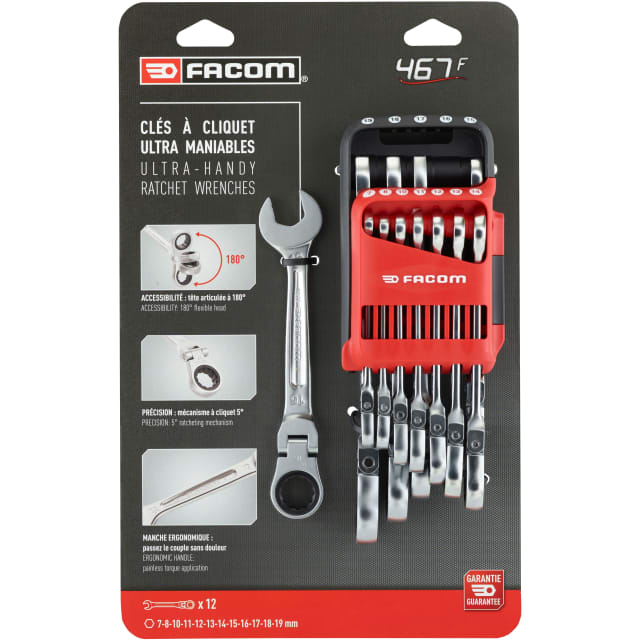 FACOM - JEU DE 12 CLES A CLIQUET FLEX - 467BF.JP12PB FACOM - JEU DE 12 CLES A CLIQUET FLEX - 467BF.JP12PB