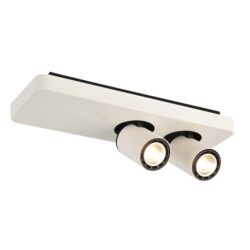 Spot de plafond blanc rectangulaire avec deux têtes GU10 orientables noires