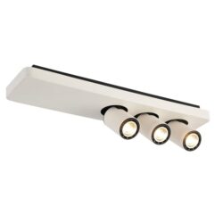 Plafonnier rectangulaire blanc avec trois spots noirs orientables