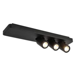 Plafonnier saillie noir à 3 spots GU10 orientables en acier, finition noire, éclairage 2800K