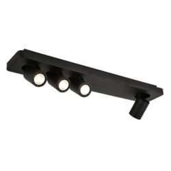 Plafonnier noir acier avec quatre spots GU10 orientables et base rectangulaire allongée