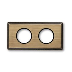 Plaque de finition rectangulaire laiton 2 modules avec deux ouvertures rondes et bordure noire