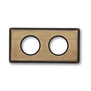 Plaque de finition rectangulaire laiton 2 modules avec deux ouvertures rondes et bordure noire