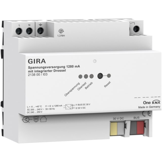 GIRA - Alimentation 1280 mA bobine KNX rail DIN - 213800 GIRA - Alimentation 1280 mA bobine KNX rail DIN - 213800