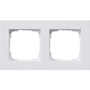 Cadre double plat encastré blanc pur mat avec deux ouvertures rectangulaires pour plaques de finition