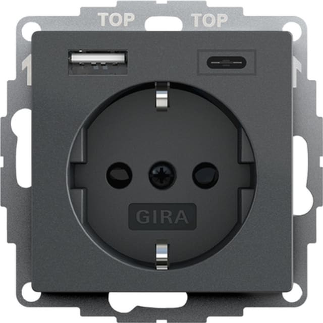 GIRA Prise Schuko USB A C anthracite Prise Schuko anthracite avec ports USB A et USB C intégrés