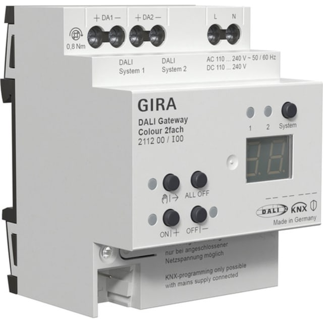 GIRA Passerelle DALI KNX Secure Passerelle DALI KNX Secure rail DIN avec écran et borniers de raccordement