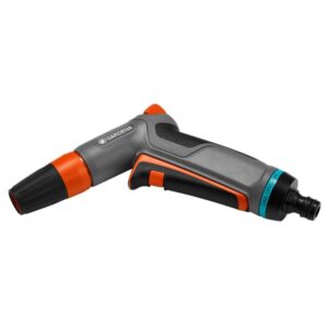Pistolet d arrosage réglable gris orange avec buse noire et raccord antigel