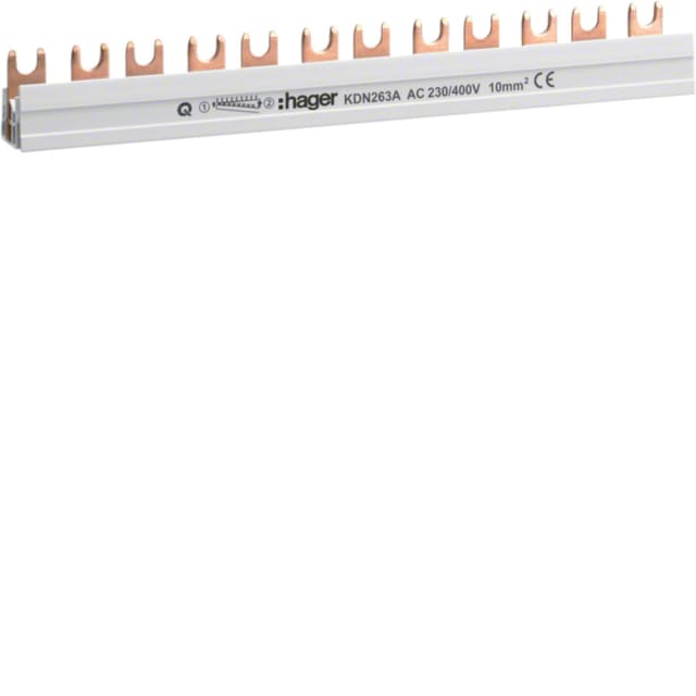 HAGER Barre de pontage KDN263A Barre de pontage bipolaire 63A à fourche 10mm² pour tableaux électriques