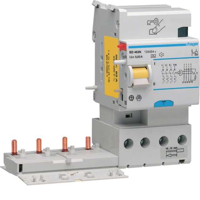 HAGER - Bloc différentiel 4P 63A 30mA type A - BD463N HAGER - Bloc différentiel 4P 63A 30mA type A - BD463N