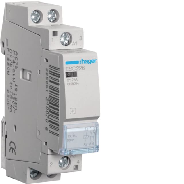 HAGER - Contacteur - 2x25A - 230V - 2NF - ESC226 HAGER - Contacteur - 2x25A - 230V - 2NF - ESC226