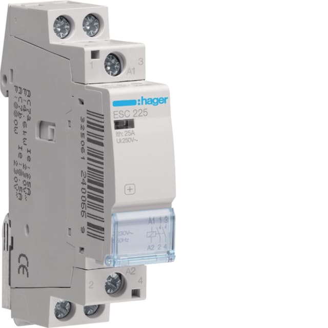 HAGER - Contacteur - 2x25A - 230V - 2NO - ESC225 HAGER - Contacteur - 2x25A - 230V - 2NO - ESC225