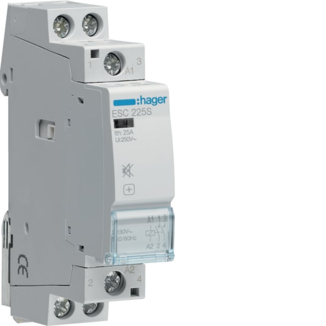 HAGER - Contacteur silencieux - 2x25A - 230V - 2NO - ESC225S HAGER - Contacteur silencieux - 2x25A - 230V - 2NO - ESC225S