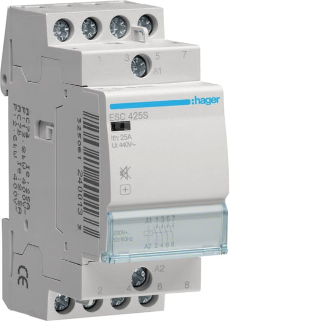 HAGER - Contacteur silencieux - 4x25A - 230V - 4NO - ESC425S HAGER - Contacteur silencieux - 4x25A - 230V - 4NO - ESC425S