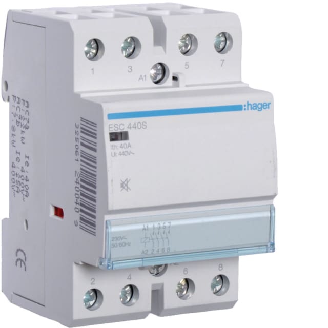 HAGER - Contacteur silencieux - 4x40A - 230V - 4NO - ESC440S HAGER - Contacteur silencieux - 4x40A - 230V - 4NO - ESC440S