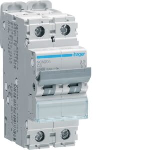 HAGER - Disjoncteur 10kA - C - 2P - 6A - 2M. - NCN206