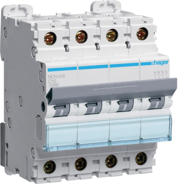 HAGER - Disjoncteur 10kA - C - 4P - 16A - 4M. - NCN416 HAGER - Disjoncteur 10kA - C - 4P - 16A - 4M. - NCN416