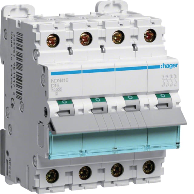 HAGER - Disjoncteur 10kA - D - 4P - 16A - 4M. - NDN416 HAGER - Disjoncteur 10kA - D - 4P - 16A - 4M. - NDN416