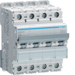 HAGER - Disjoncteur 10kA - D - 4P - 20A - 4M. - NDN420