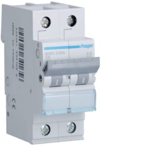 HAGER - Disjoncteur 3kA - C - 2P - 6A - 2M - MWN206A