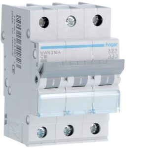 HAGER - Disjoncteur 3kA - C - 3P - 16A - 3M - MWN316A